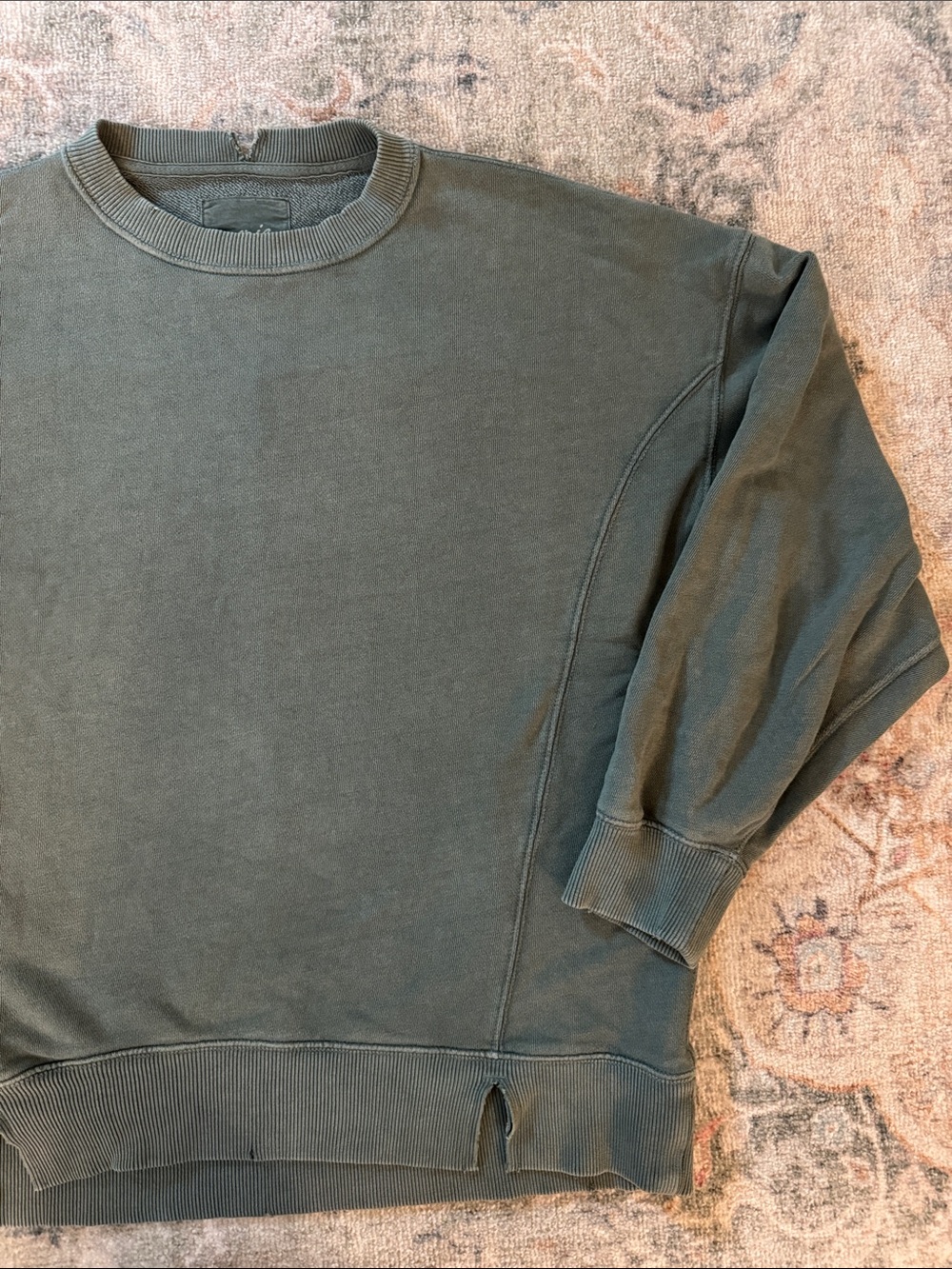 AERIE Soft Olive Green Crewneck Distressed Sweatshirt - XS